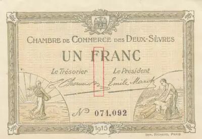 France 1 Franc - Chamber of Commerce - Deux-S�vres - 30-09-1915 - Serial 071