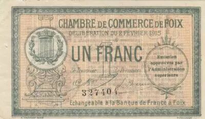 France 1 Franc - Chamber of Commerce - Foix - 02-02-1915 - Serial 327