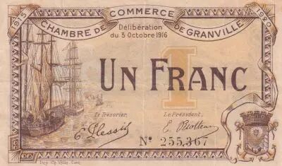 France 1 Franc - Chamber of Commerce - Granville -  03-11-1916