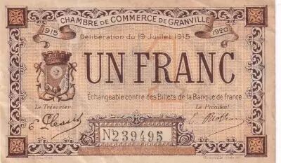 France 1 Franc - Chamber of Commerce - Granville - 03-10-1916