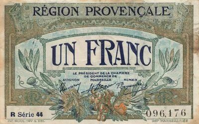 France 1 Franc - Chamber of Commerce - Provence Region - Serial 44