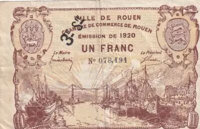 France 1 Franc - Chamber of Commerce - Rouen - 3�me s�rie - 1920 - 078.191