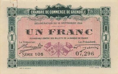 France 1 Franc - Chamber of Commerce Grenoble - 1916 - Serial 105