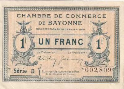 France 1 Franc - Chambre de Commerce - Bayonne - S�rie D- 16-01-1915