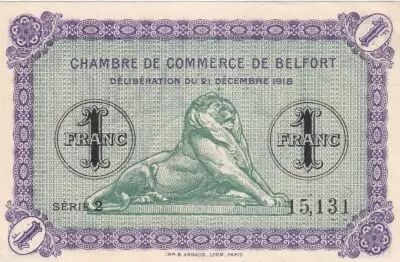 France 1 Franc - Chambre de Commerce - Belfort - 2�me s�rie - 21-12-1918