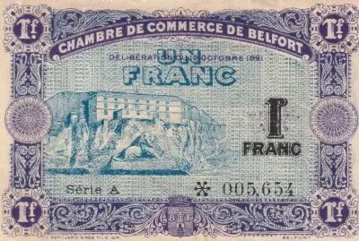 France 1 Franc - Chambre de Commerce - Belfort - S�rie A - 12-10-1921