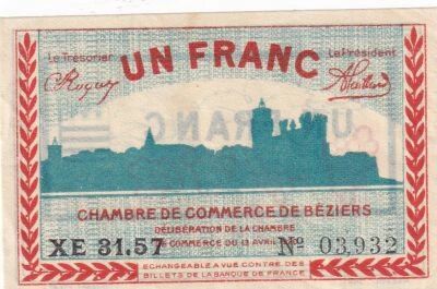 France 1 Franc - Chambre de Commerce - B�ziers -  1918 - S�rie XE 31.57