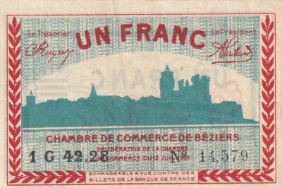 France 1 Franc - Chambre de Commerce - B�ziers -  1921 - S�rie 1G 42.28