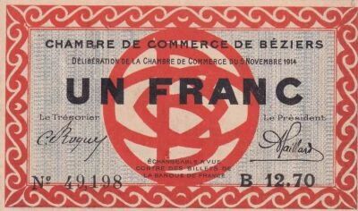 France 1 Franc - Chambre de Commerce - B�ziers - 1914 - S�rie B 12.70