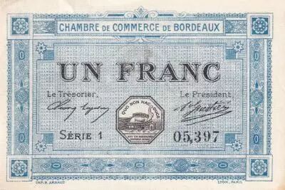 France 1 Franc - Chambre de Commerce - Bordeaux - 1917 - S�rie 1