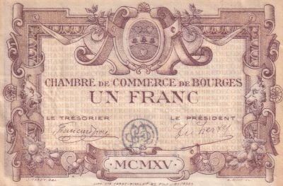 France 1 Franc - Chambre de Commerce - Bourges - 1915 - S�rie B - 30577