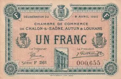 France 1 Franc - Chambre de commerce - Chalon-sur-sa�ne - 05-11-1918 - S�rie D 159