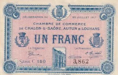 France 1 Franc - Chambre de commerce - Chalon-sur-sa�ne - 25-07-1917 - S�rie C 150