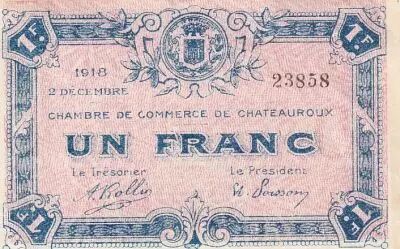 France 1 Franc - Chambre de Commerce - Ch�teauroux - 02-12-1918 - S�rie 23858