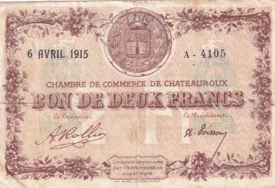 France 1 Franc - Chambre de Commerce - Ch�teauroux - 1915 - S�rie A