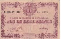 France 1 Franc - Chambre de Commerce - Ch&acirc;teauroux - 1915 - S&eacute;rie J