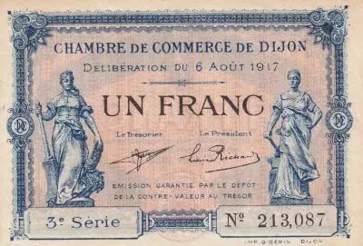 France 1 Franc - Chambre de Commerce - Dijon - 1917 - 3�me s�rie