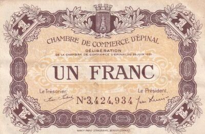 France 1 Franc - Chambre de commerce - �pinal - 25-06-1921