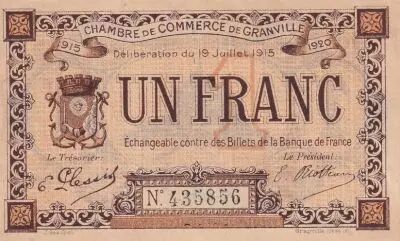 France 1 Franc - Chambre de Commerce - Granville - 19-07-1915