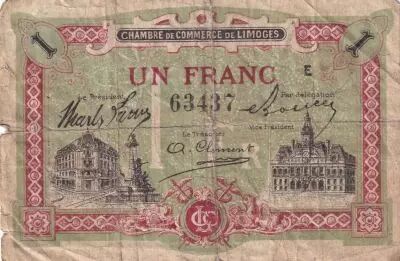 France 1 Franc - Chambre de Commerce - Limoges  - 1918 - S�rie E