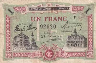 France 1 Franc - Chambre de commerce - Limoges -  1918 - S�rie F