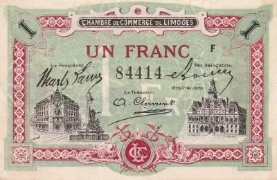France 1 Franc - Chambre de commerce - Limoges -  1918