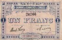 France 1 Franc - Chambre de Commerce - Limoges  17-08-1914