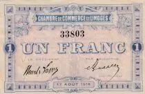 France 1 Franc - Chambre de Commerce - Limoges  17-08-1914