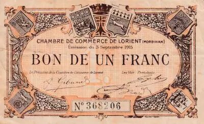 France 1 Franc - Chambre de commerce - Lorient - 1915