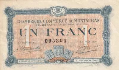 France 1 Franc - Chambre de Commerce - Montauban -27-08-1917