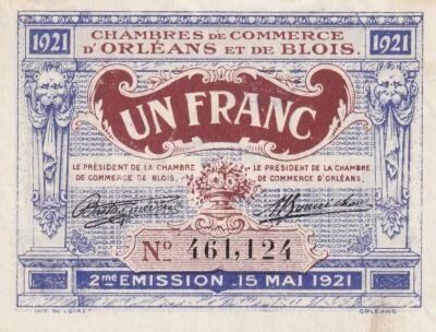 France 1 Franc - Chambre de Commerce - Orl�ans - Blois - 15-05-1921 - 2�me �mission