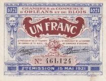 France 1 Franc - Chambre de Commerce - Orl&eacute;ans - Blois - 15-05-1921 - 2&egrave;me &eacute;mission