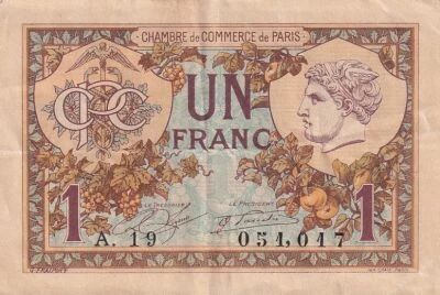 France 1 Franc - Chambre de commerce - Paris - 10-03-1920 - S�rie A.19