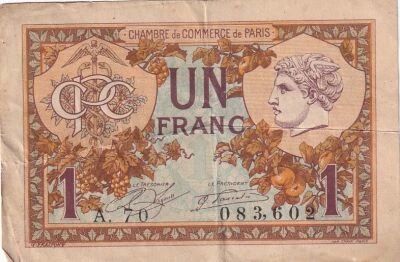 France 1 Franc - Chambre de commerce - Paris - 10-03-1920 - S�rie A.70