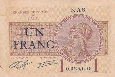 France 1 Franc - Chambre de commerce - Paris - 10-03-1920 - S�rie S.A6