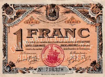 France 1 Franc - Chambre de Commerce - Rochefort sur Mer - 5�me s�rie -25-02-1920