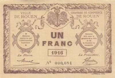 France 1 Franc - Chambre de commerce - Rouen - 1916 - Small Number