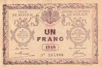 France 1 Franc - Chambre de Commerce - Rouen - 1916