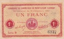 France 1 Franc - Chambre de commerce -Montlu&ccedil;on-Gannat -19-12-1921- S&eacute;rie B