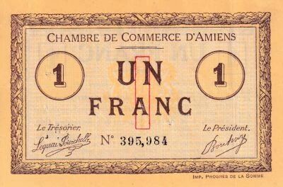 France 1 Franc - Chambre de Commerce d\'Amiens - 1915