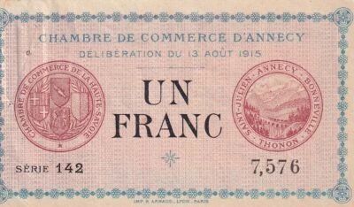 France 1 Franc - Chambre de Commerce d\'Annecy - 13-08-1915 - S�rie 142