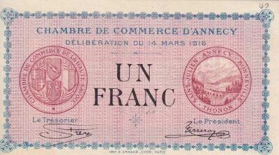 France 1 Franc - Chambre de Commerce d\'Annecy - 14-03-1916 - S�rie 167