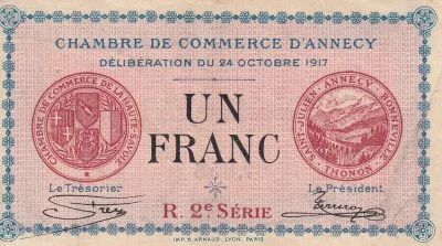 France 1 Franc - Chambre de Commerce d\'Annecy - 1917 - 2�me S�rie - S�rie 207