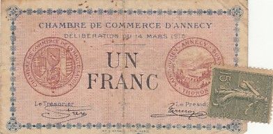 France 1 franc - Chambre de commerce d\'Annecy avec timbre - Srie 187 - 1916