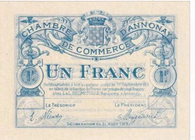 France 1 Franc - Chambre de Commerce d\'Annonay - 31-08-1914 - Non �mis