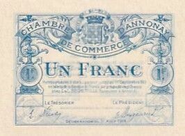 France 1 Franc - Chambre de Commerce d\'Annonay - 31-08-1914 - Non �mis