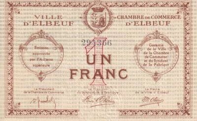 France 1 Franc - Chambre de Commerce d\'Elbeuf - 1914-1925
