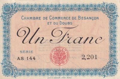 France 1 Franc - Chambre de Commerce de Besan�on - 1915 - S�rie AS 144
