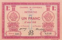 France 1 Franc - Chambre de Commerce de Béthune - 17-04-1916 - Série 505