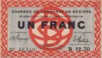 France 1 Franc - Chambre de commerce de B&eacute;ziers - 1914 - Serial B 12.70 - P.27-8